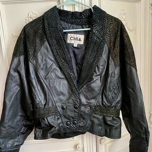 vintage 80s Chia cropped leather moto jacket w/leopard spots, women size medium